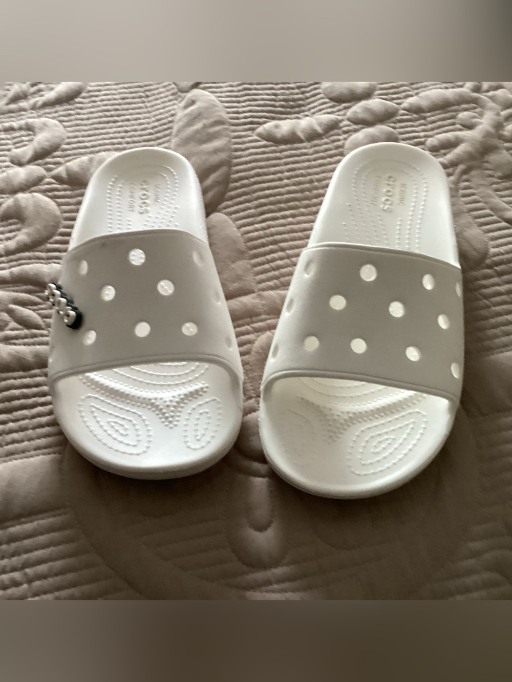 CROCS White Slide Sandals with Perforated Strap